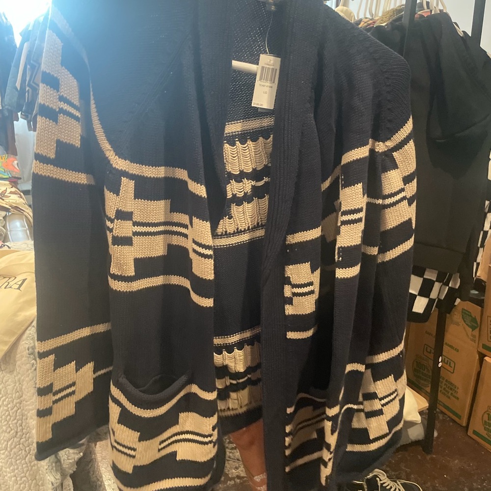 Pendleton Navy and Cream Geometric Cardigan